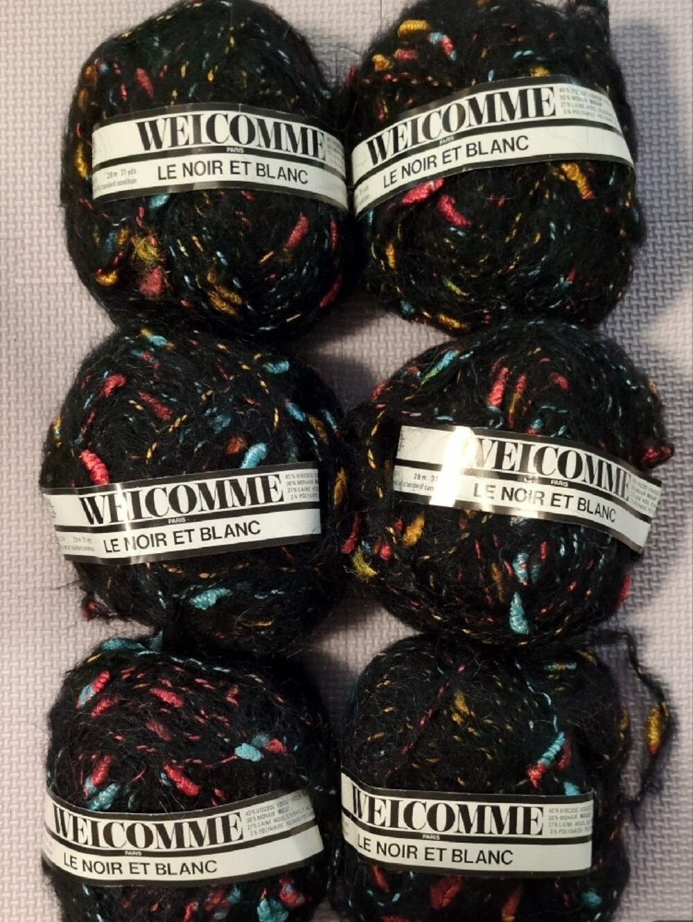 Super Bulky Black Mohair Blend Novelty Yarn with Multicolor  Flecks
